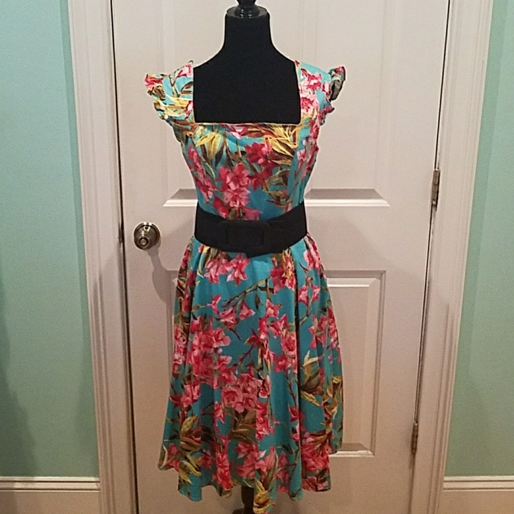 TROPICAL PRINT 50'S STYLE SUN DRESS